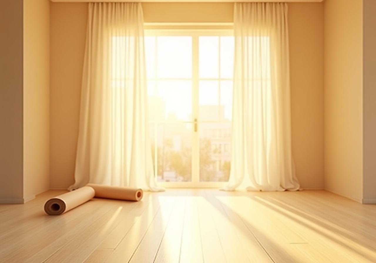 Soft morning light in a serene yoga studio